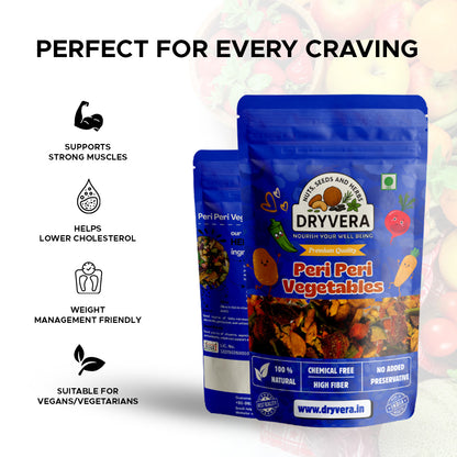 Dryvera Peri Peri Masala Vegetables, Natural High Fibre Snacks, Chemical Free, mix of veggies.
