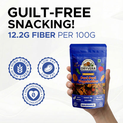 Dryvera Peri Peri Masala Vegetables, Natural High Fibre Snacks, Chemical Free, mix of veggies.