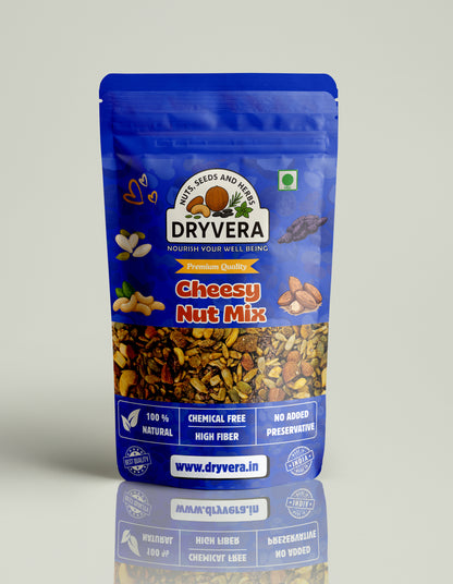 DRYVERA Cheesy Nut Mix, Cheesy Gunpowder Masala Trail Mix | Roasted Nuts & Seeds | Protein Rich Healthy Snack | Crunchy & Spicy