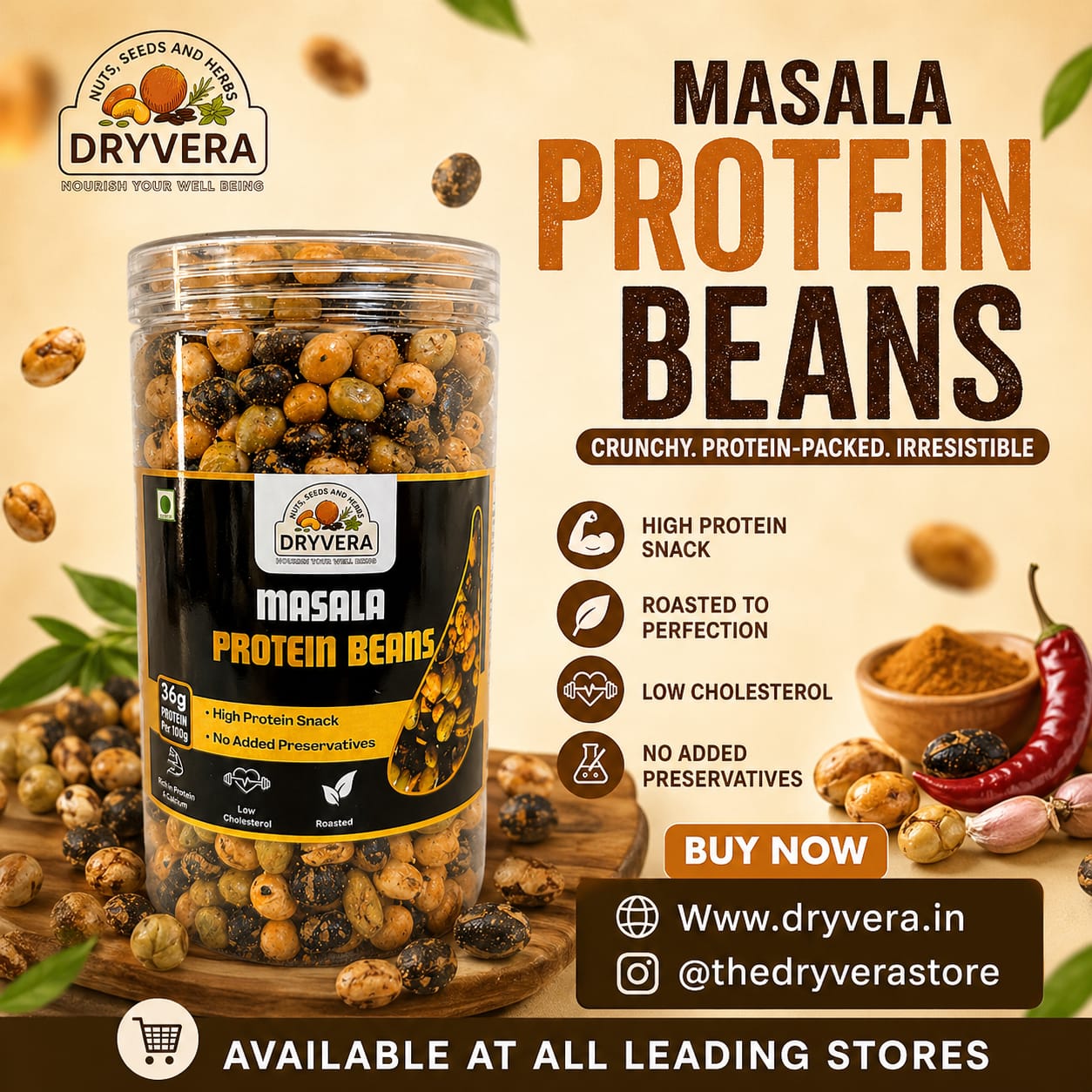 DRYVERA Roasted Masala Protein Beans – Crunchy, Healthy & Flavor-Packed Snack