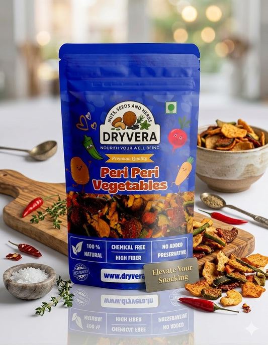 Dryvera Peri Peri Masala Vegetables, Natural High Fibre Snacks, Chemical Free, mix of veggies.