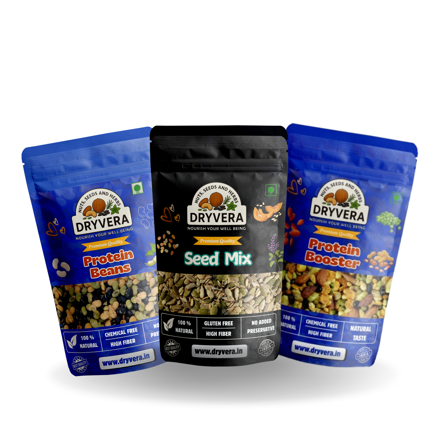 DRYVERA Protein Power Combo|Protein Beans 150g|Seeds Mix 150g|Protein Booster 150g