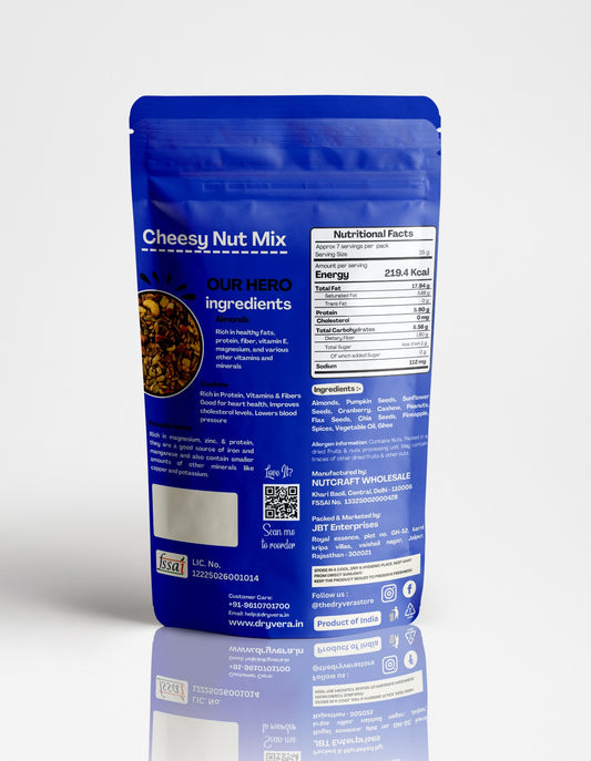 DRYVERA Cheesy Nut Mix, Cheesy Gunpowder Masala Trail Mix | Roasted Nuts & Seeds | Protein Rich Healthy Snack | Crunchy & Spicy